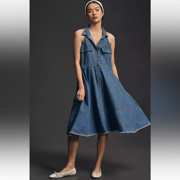 Pilcro Dresses & Skirts - Anthropologie Pilcro Sleeveless Halter Swing Midi Dress Size XS Oversize Fit